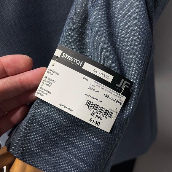 NWT $140 J. Ferrar Classic Fit Blazer Navy Blue Multi Dot Stretch Men’s Size 46R - Picture 6 of 11